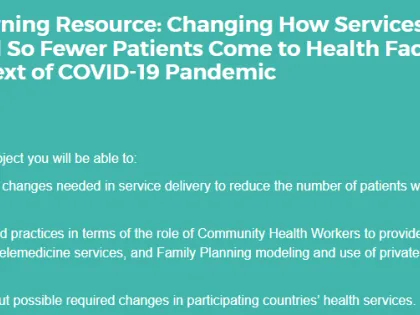Changing How Services Are Delivered So Fewer Patients Come to Health Facilities in the Context of COVID-19 Pandemic